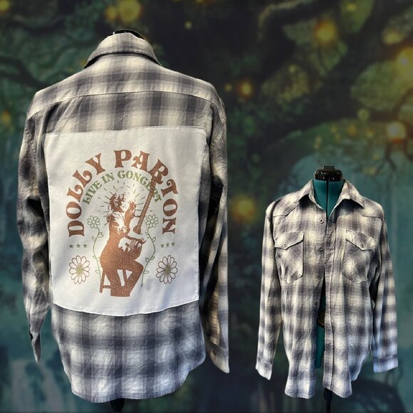 Upcycled Dolly Parton Overshirt | Wrangler Size L | One-of-a-Kind Country Rework - Picture 1 of 5